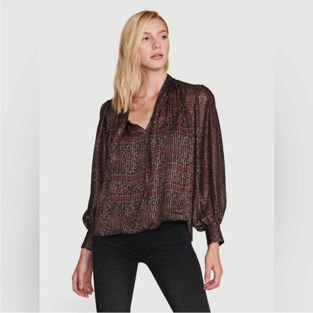 New! Frame Silk Button Up In Deep Moss Multi Top … - image 1